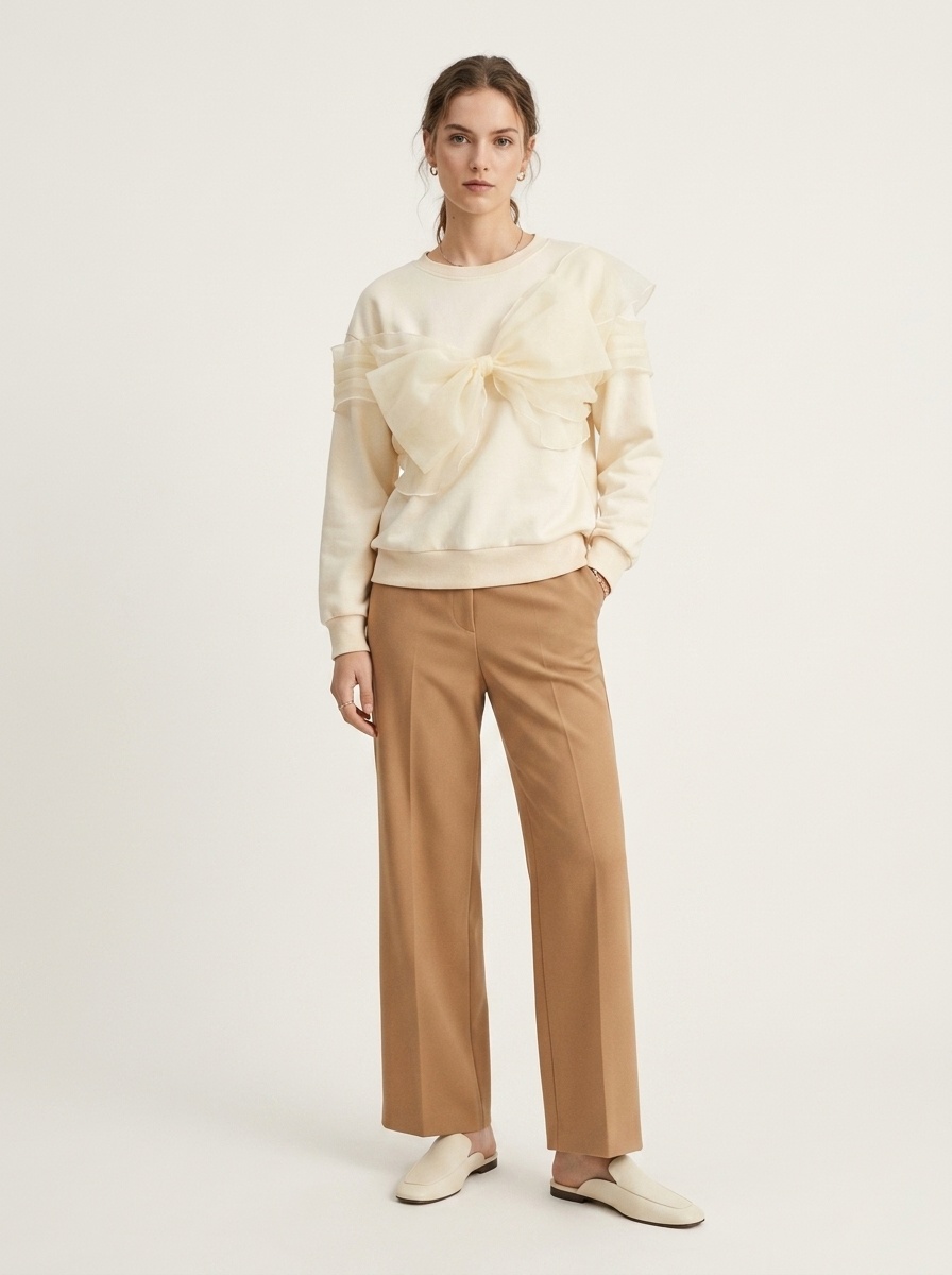 Oversized Bow Crew Neck Long Sleeve Sweatshirt