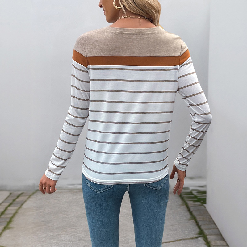 Top da donna a maniche lunghe a righe con blocchi di colore