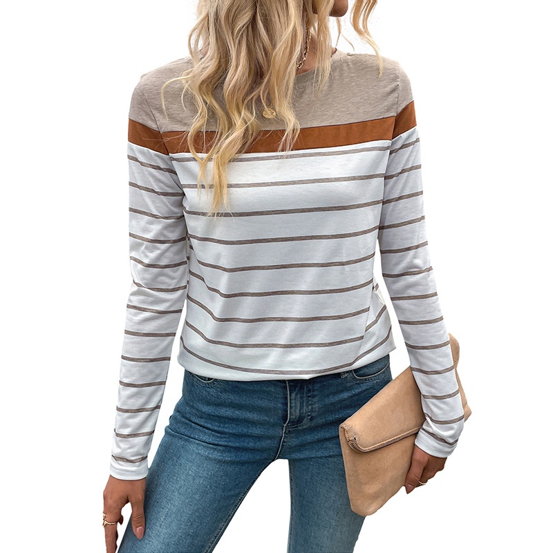 Top da donna a maniche lunghe a righe con blocchi di colore