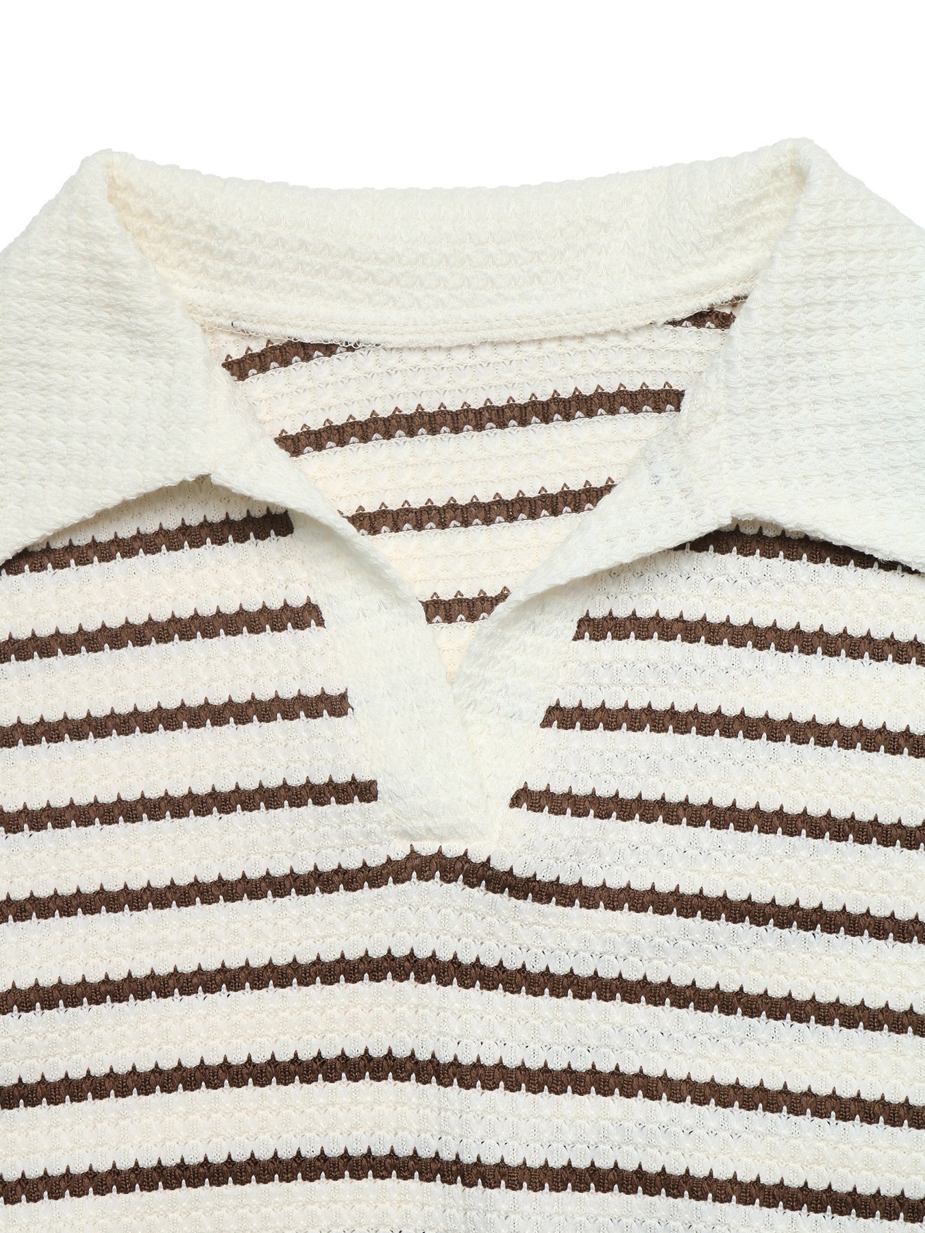 Striped Polo Collar Waffle Knit Sweater