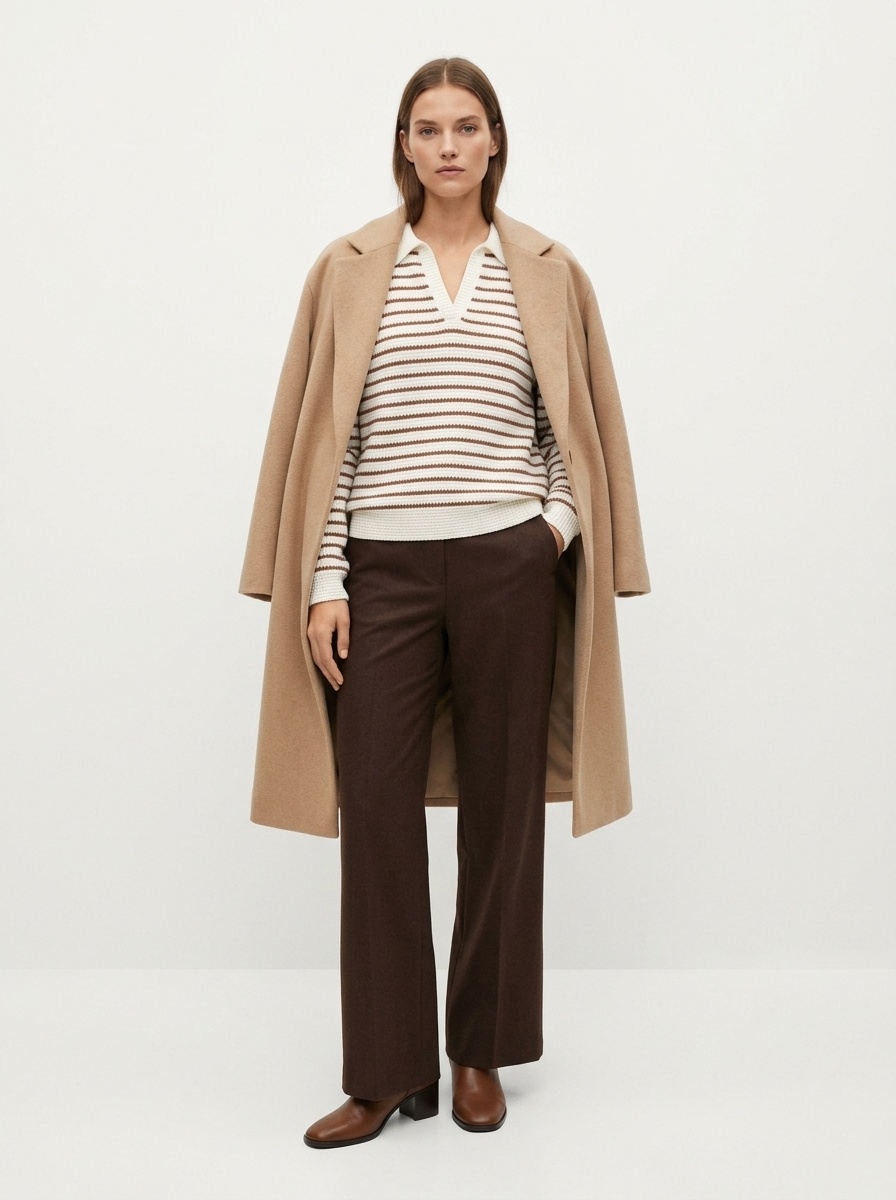 Striped Polo Collar Waffle Knit Sweater