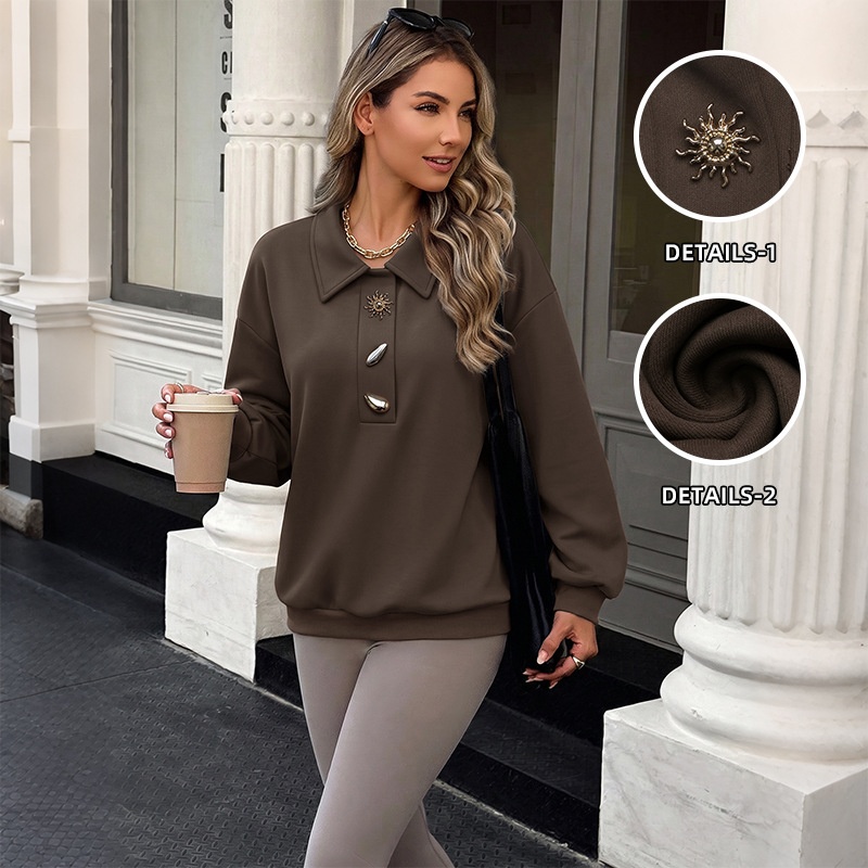 Women's Polo Collar Long Sleeve Pullover Sweatshirt