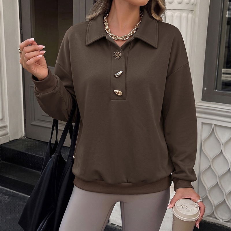 Women's Polo Collar Long Sleeve Pullover Sweatshirt