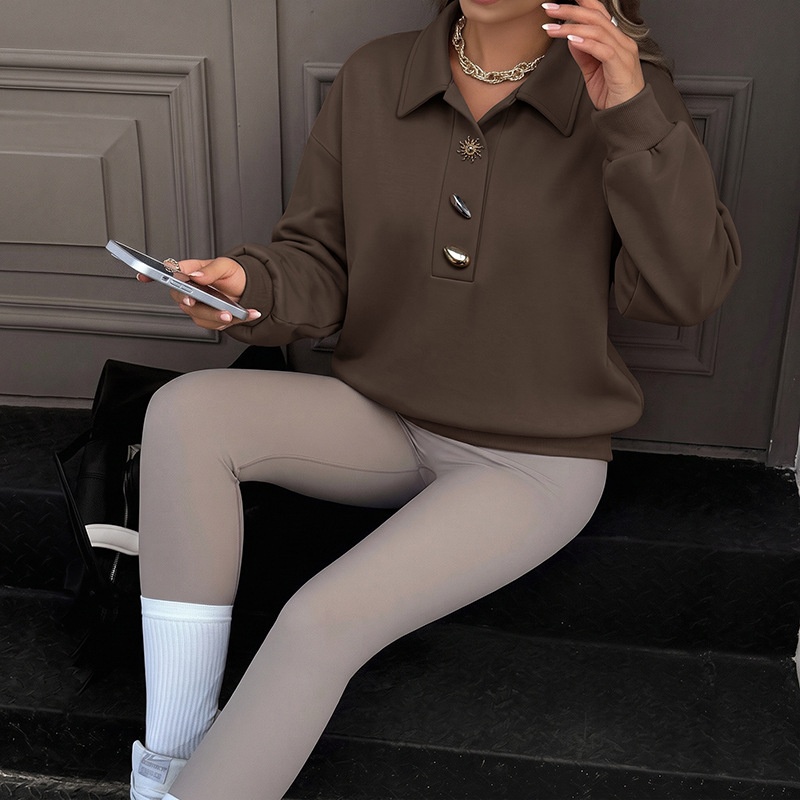 Women's Polo Collar Long Sleeve Pullover Sweatshirt