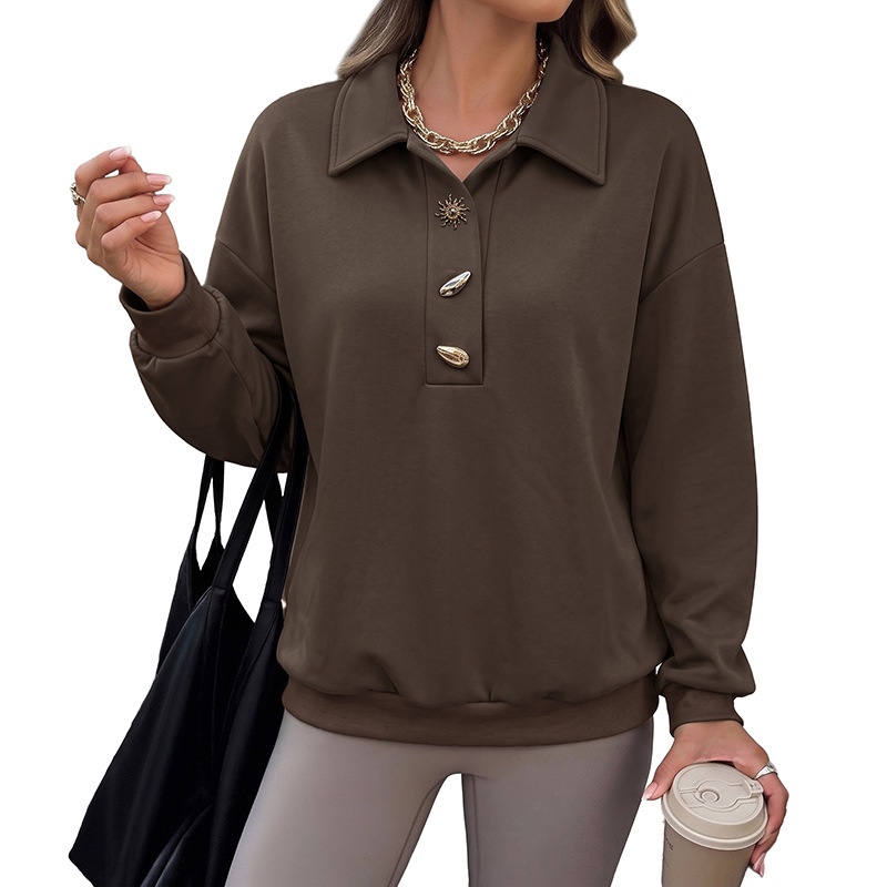 Women's Polo Collar Long Sleeve Pullover Sweatshirt
