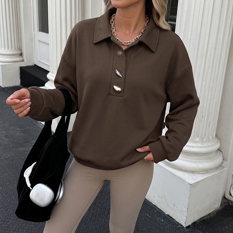 Women's Polo Collar Long Sleeve Pullover Sweatshirt