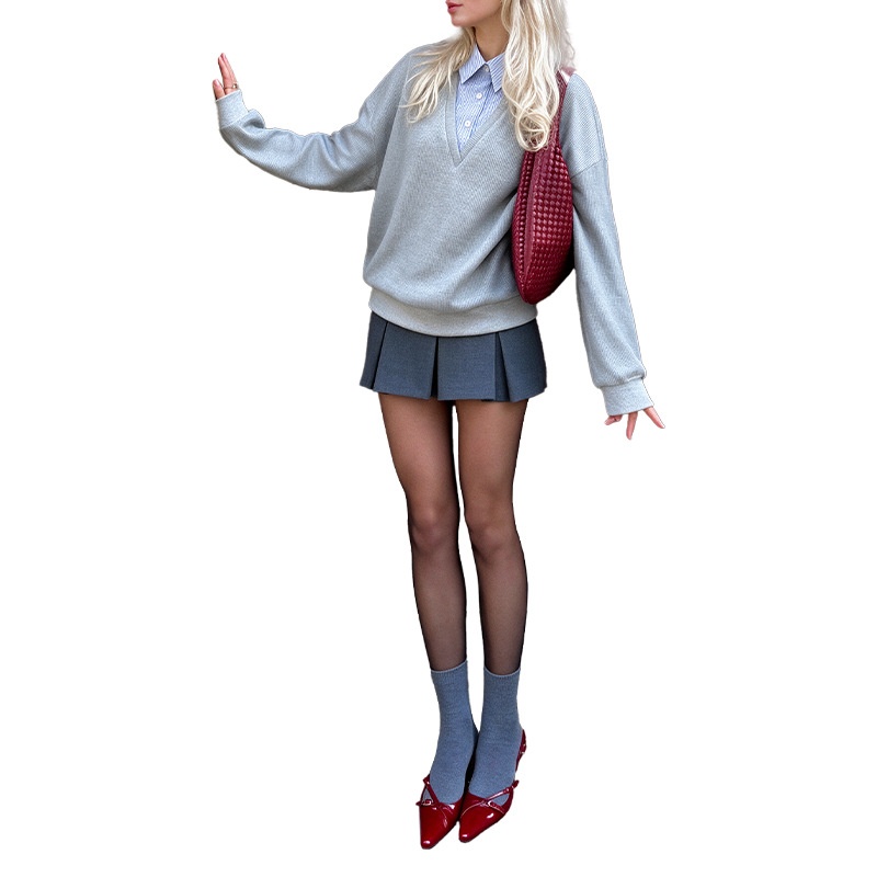 Women's 2-in-1 Layered Waffle Knit V-Neck Sweater