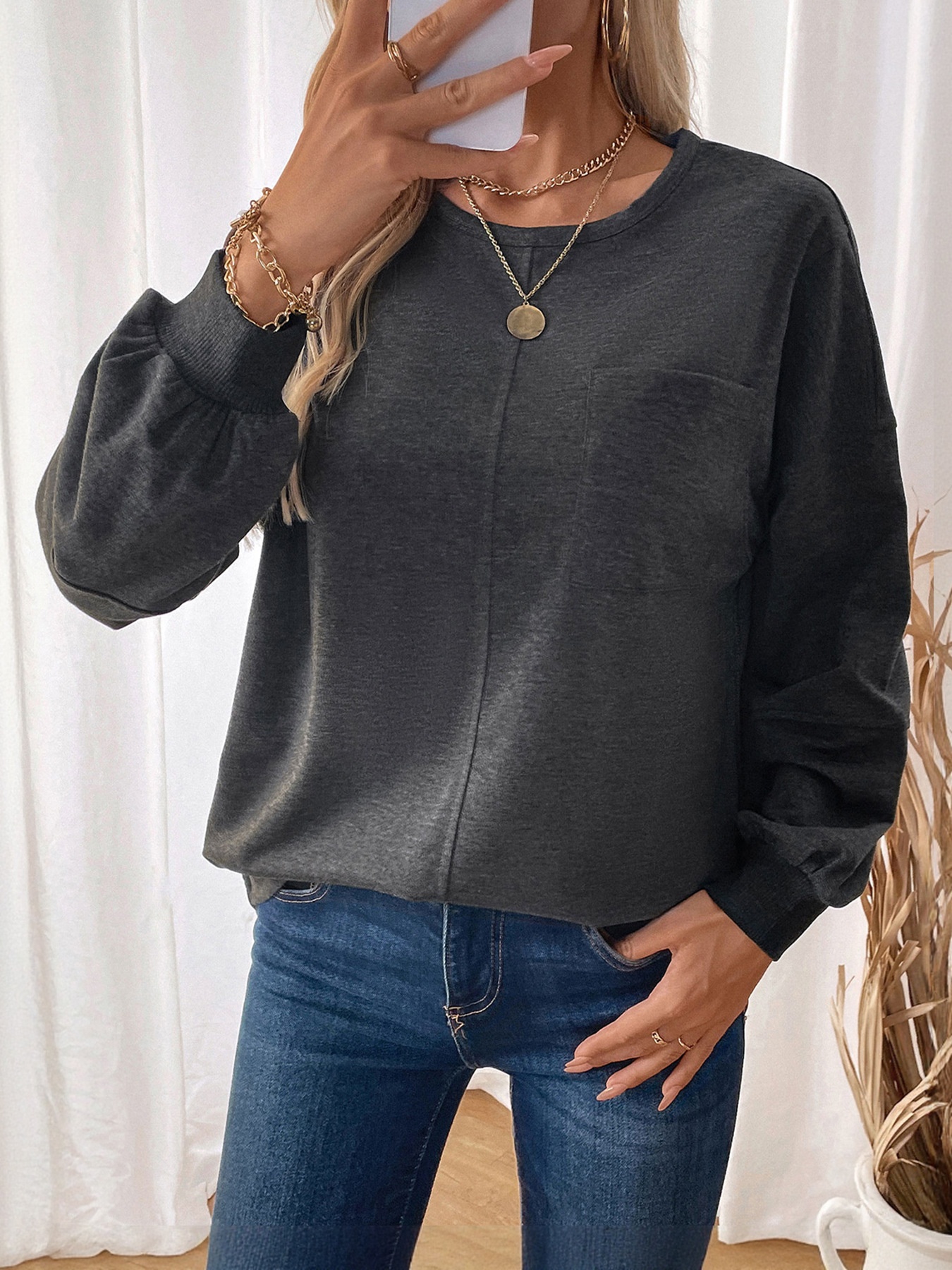 Women's Casual Long Sleeve Pocket Sweatshirt