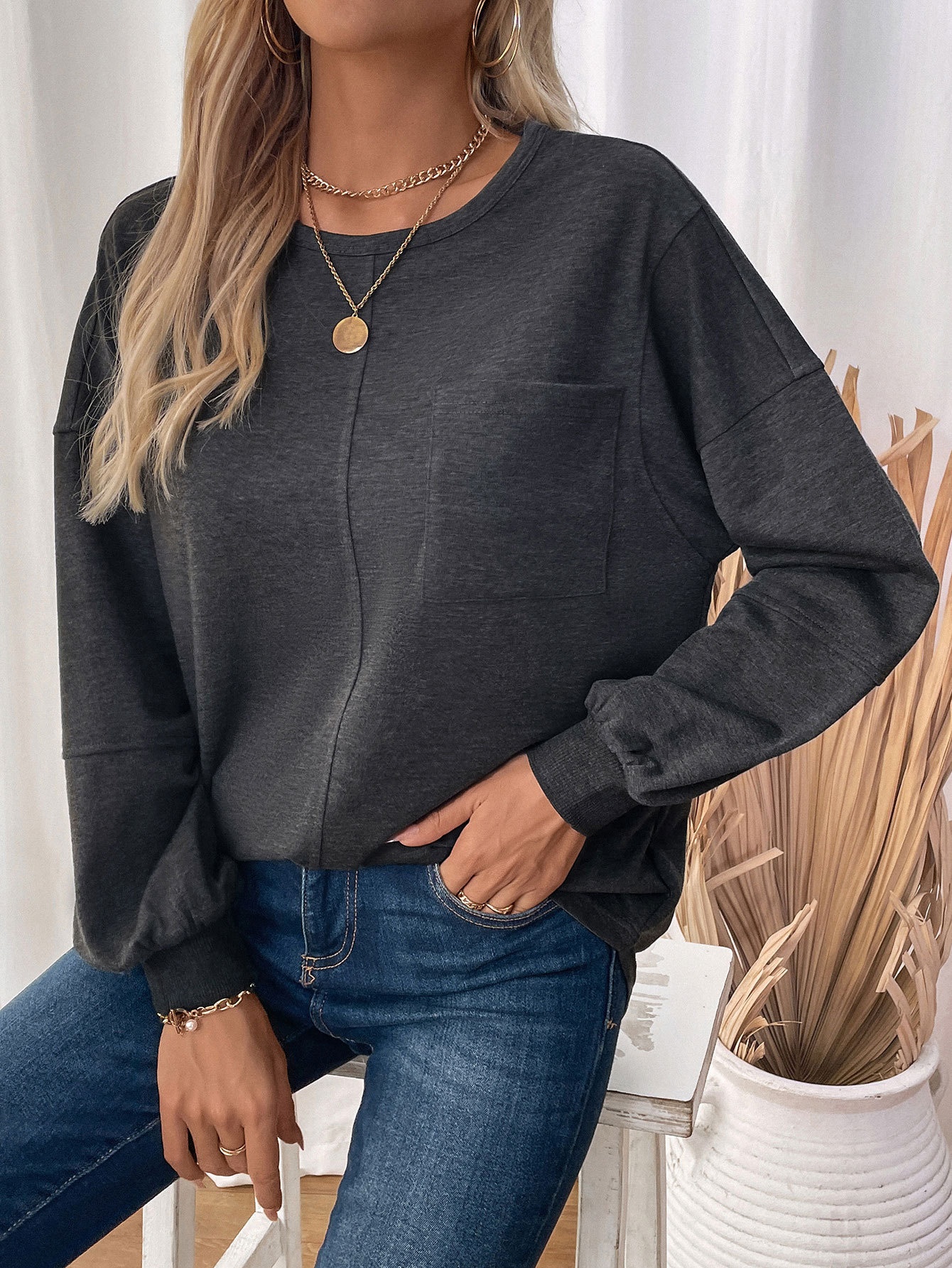 Women's Casual Long Sleeve Pocket Sweatshirt