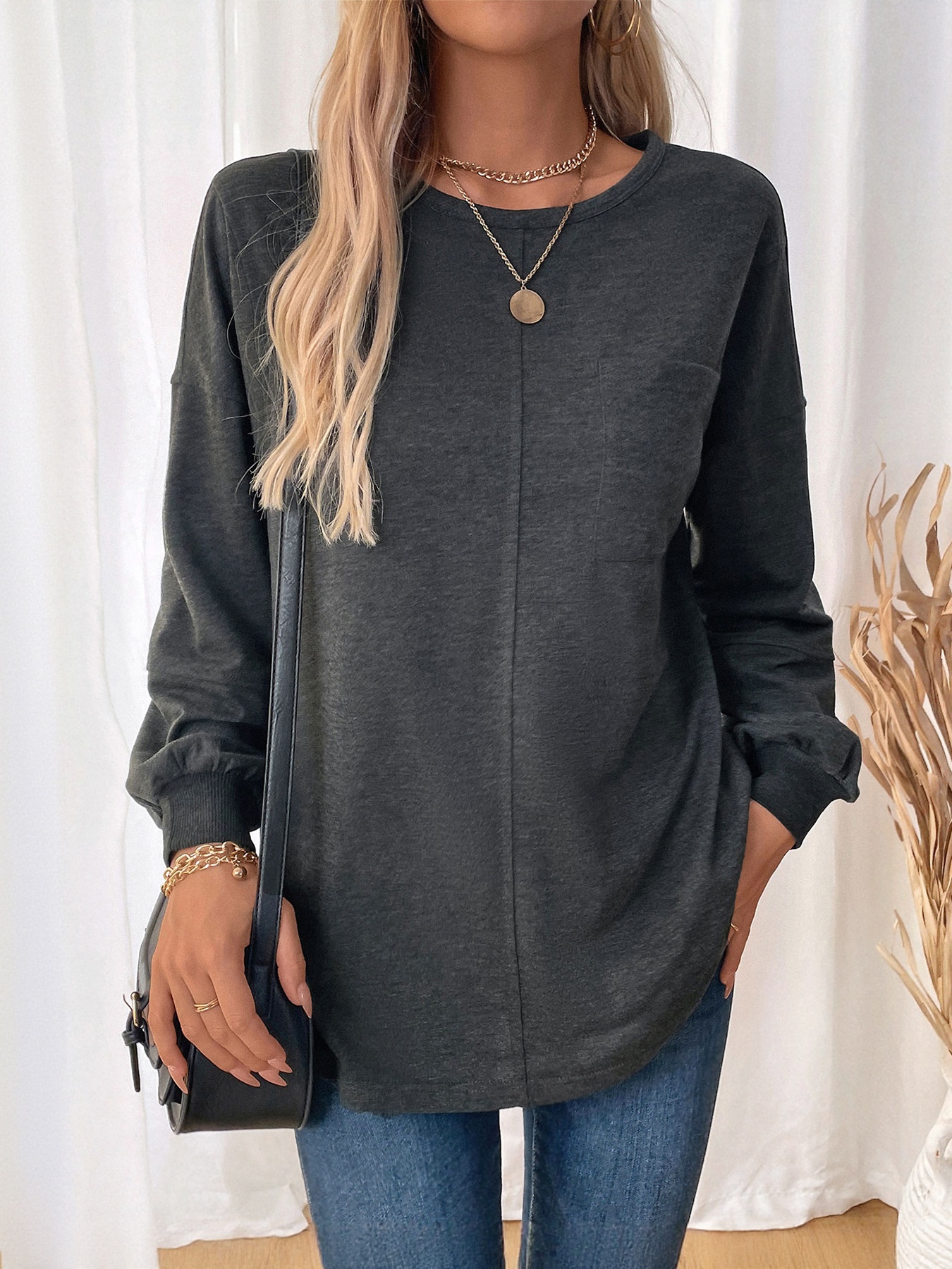 Women's Casual Long Sleeve Pocket Sweatshirt