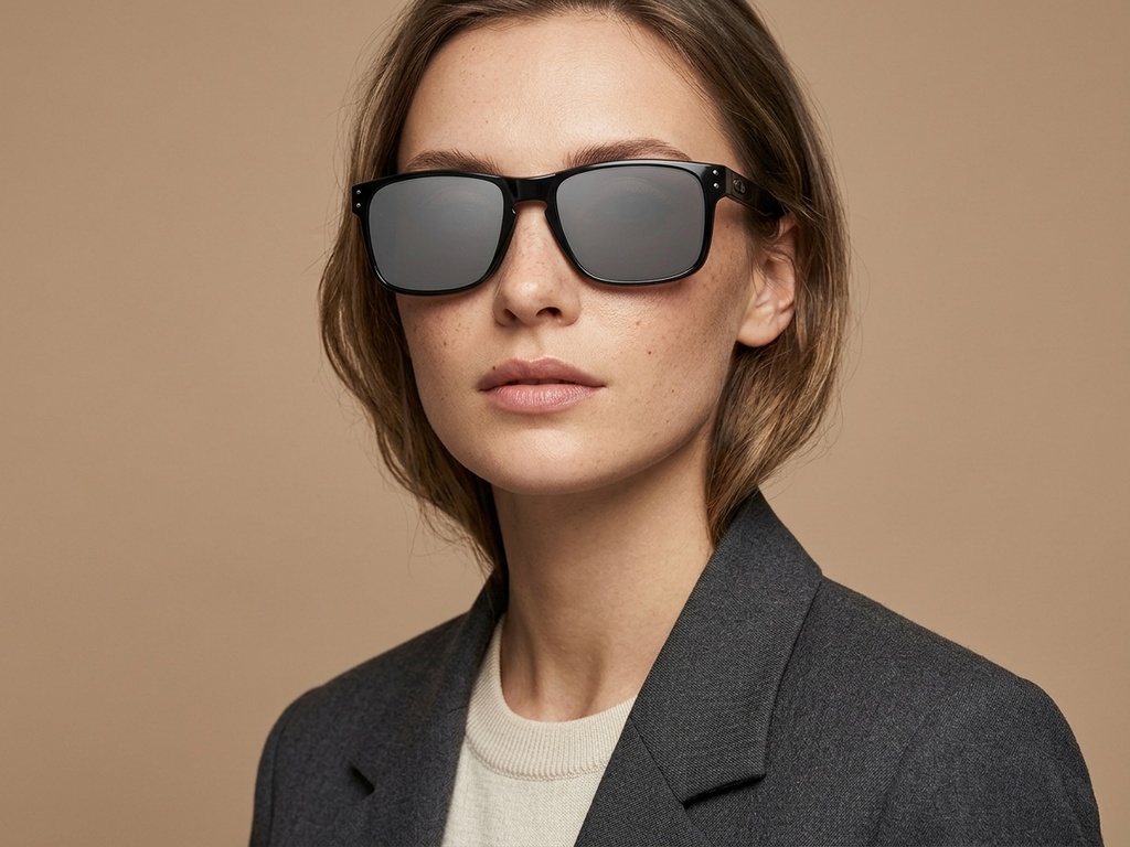 BS0205-0022_Black_Rectangular_Plastic_Sunglasses-tryon_female