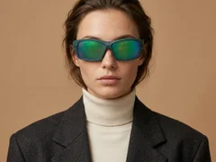 BS0205-0063_Green_Rectangular_TR90_Sunglasses-tryon_female