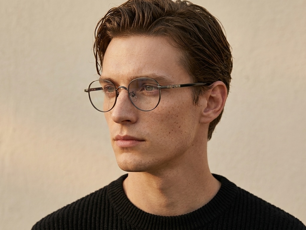 Gafas ovaladas de titanio negro #BS0218-0016