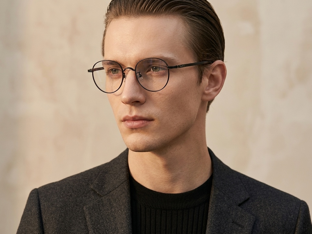 Gafas ovaladas de titanio negro #BS0218-0019