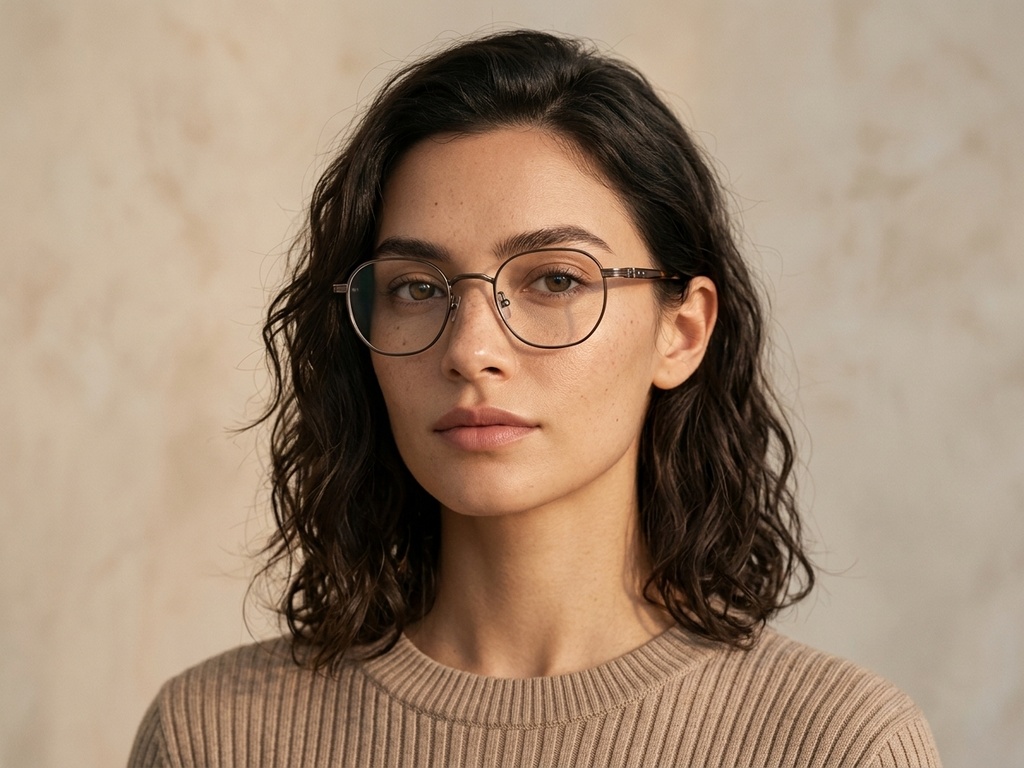 Gafas ovaladas de titanio marrón #BS0218-0025