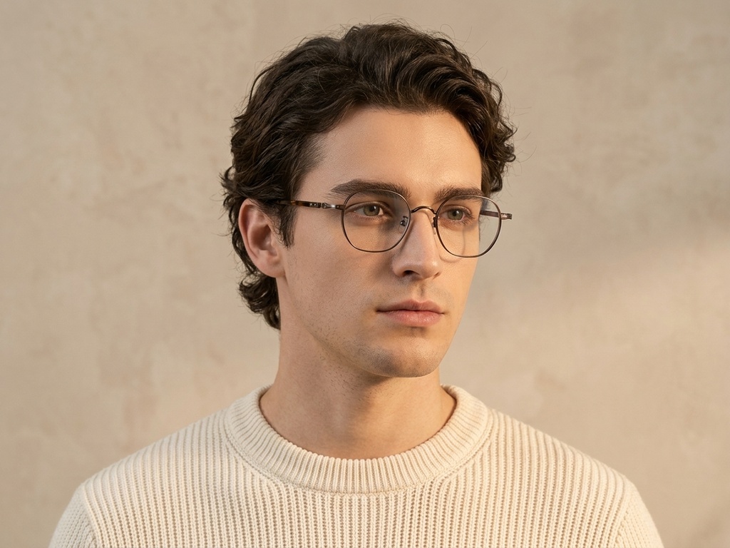 Gafas ovaladas de titanio marrón #BS0218-0025