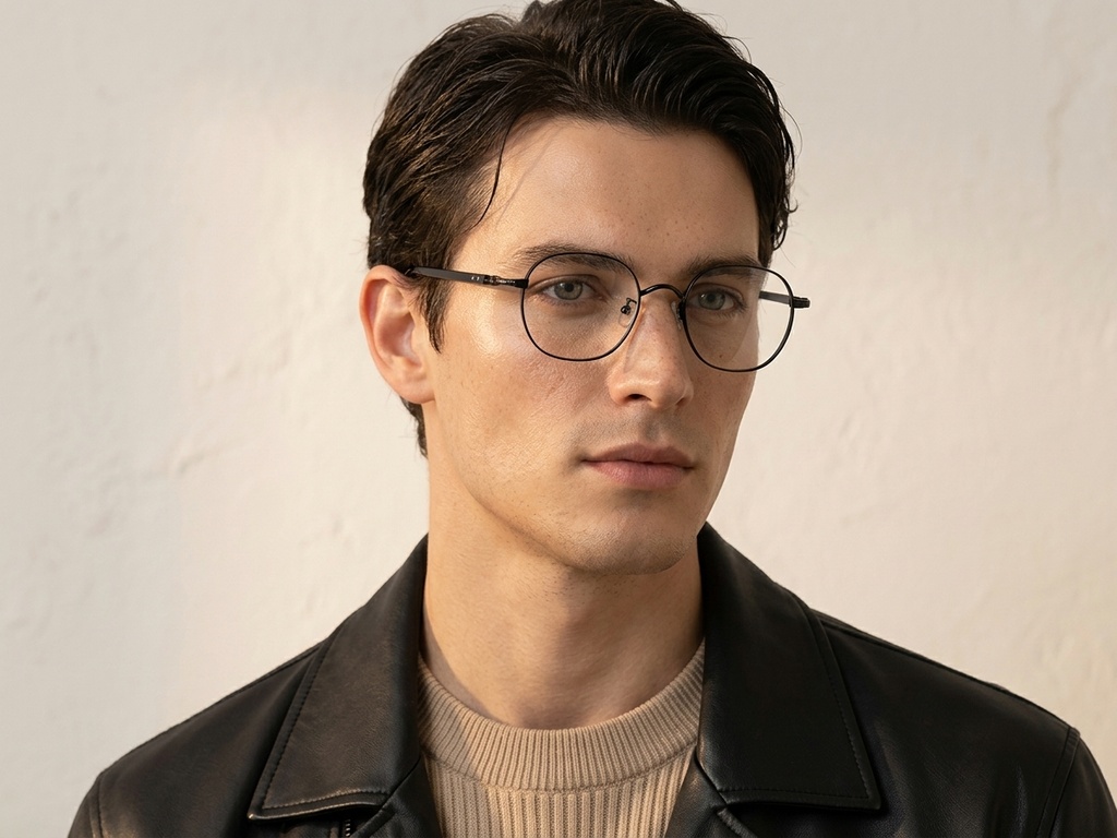 Lunettes ovales en titane noir #BS0218-0027