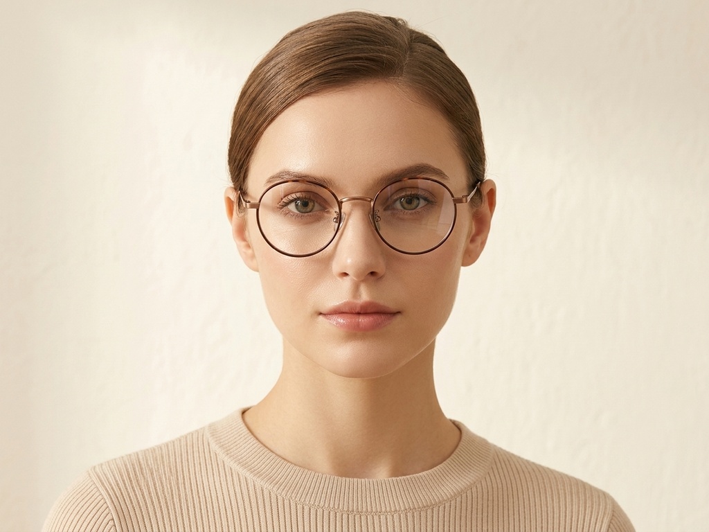 Round Brown Titanium Glasses #BS0218-0080