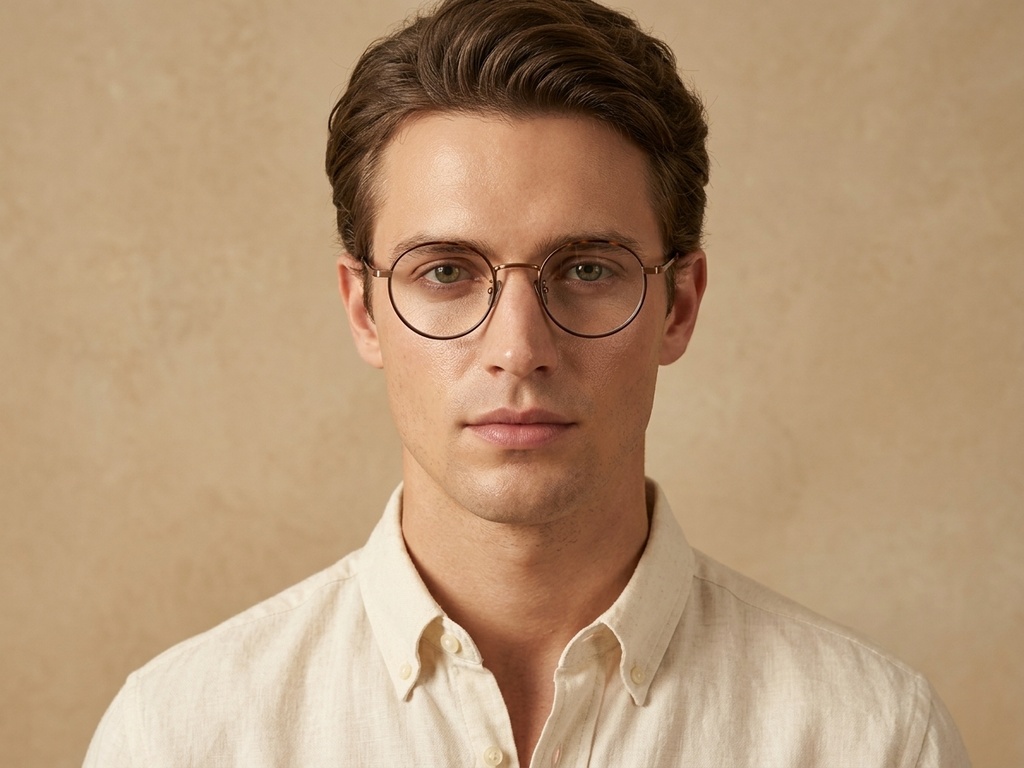 Round Brown Titanium Glasses #BS0218-0080