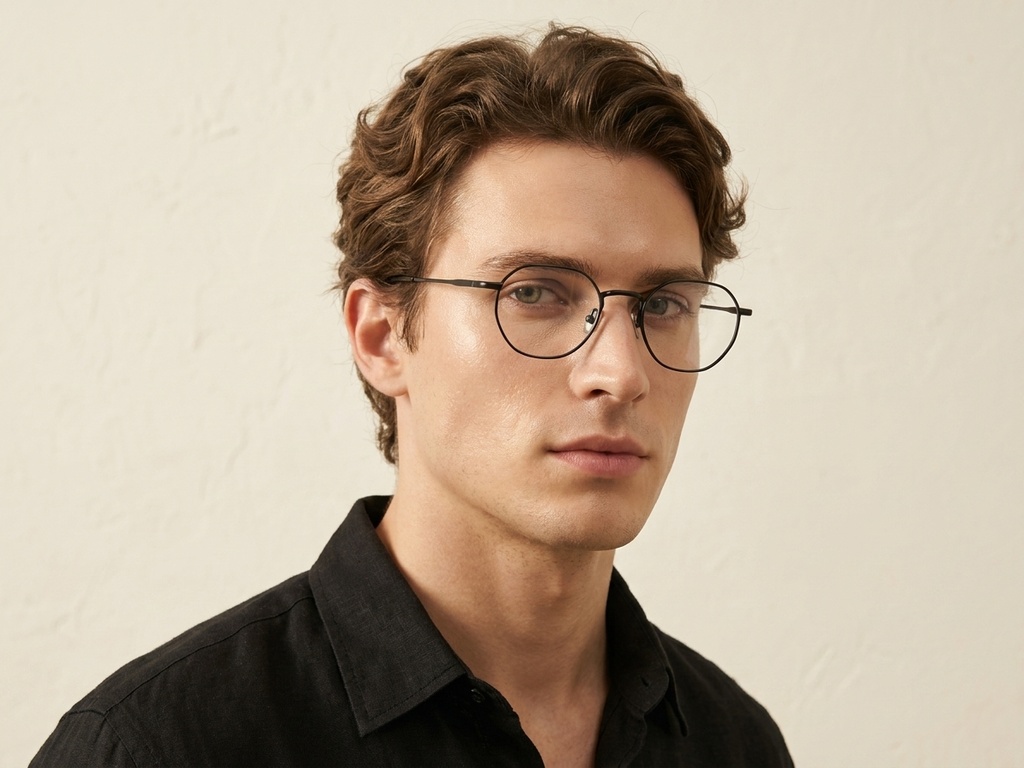 Gafas redondas de titanio negro #BS0218-0099