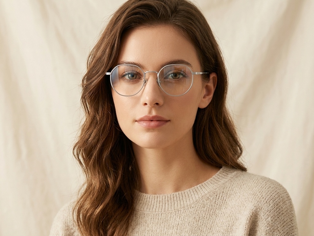 Gafas redondas de titanio plateado #BS0218-0104