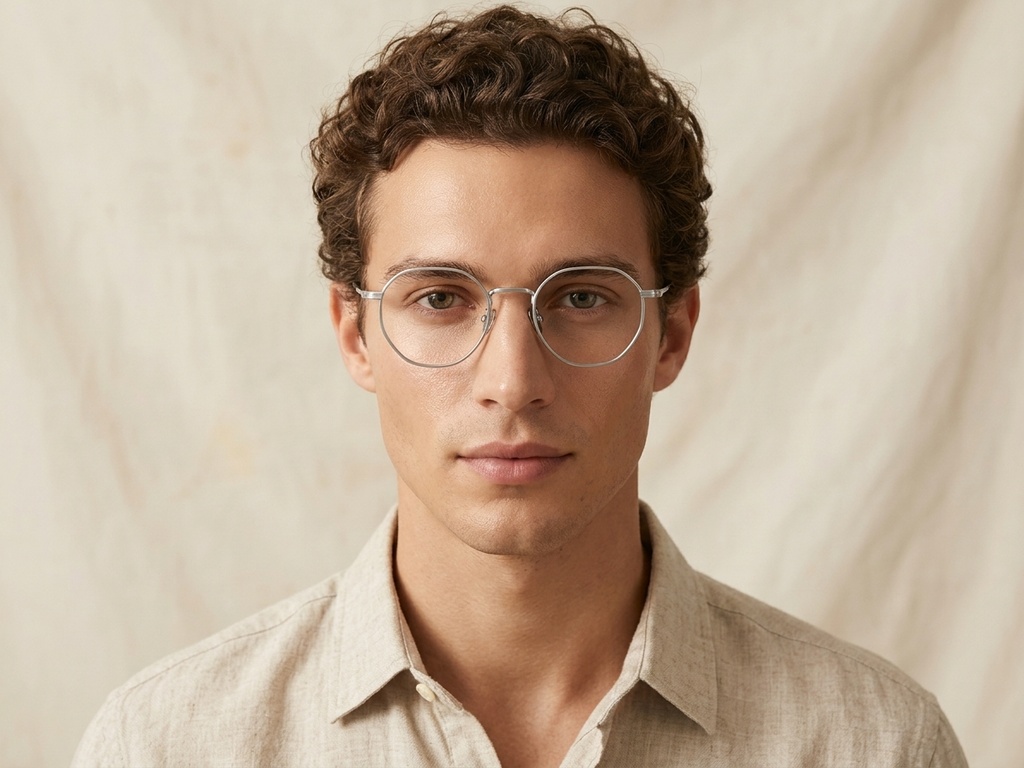 Gafas redondas de titanio plateado #BS0218-0104