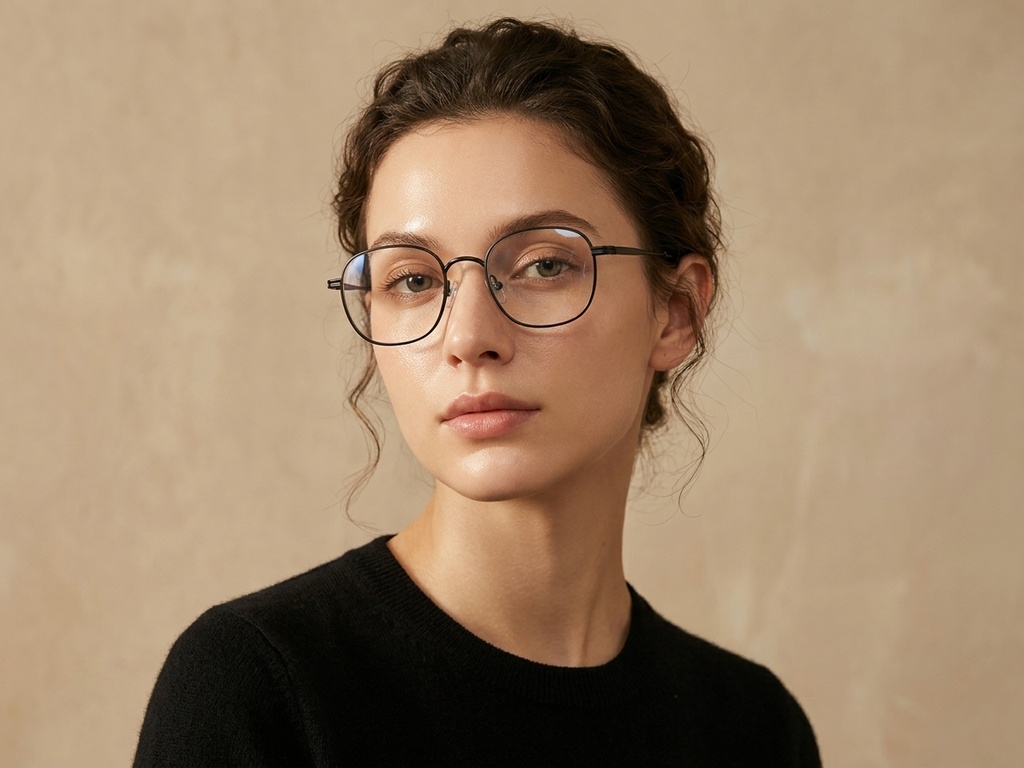 BS0218-0116_Black_Rectangular_Titanium_Glasses_corner-tryon_female