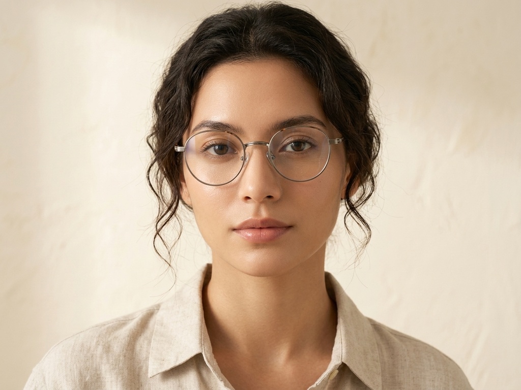 BS0218-0143_Brown_Oval_Titanium_Glasses_corner-tryon_female