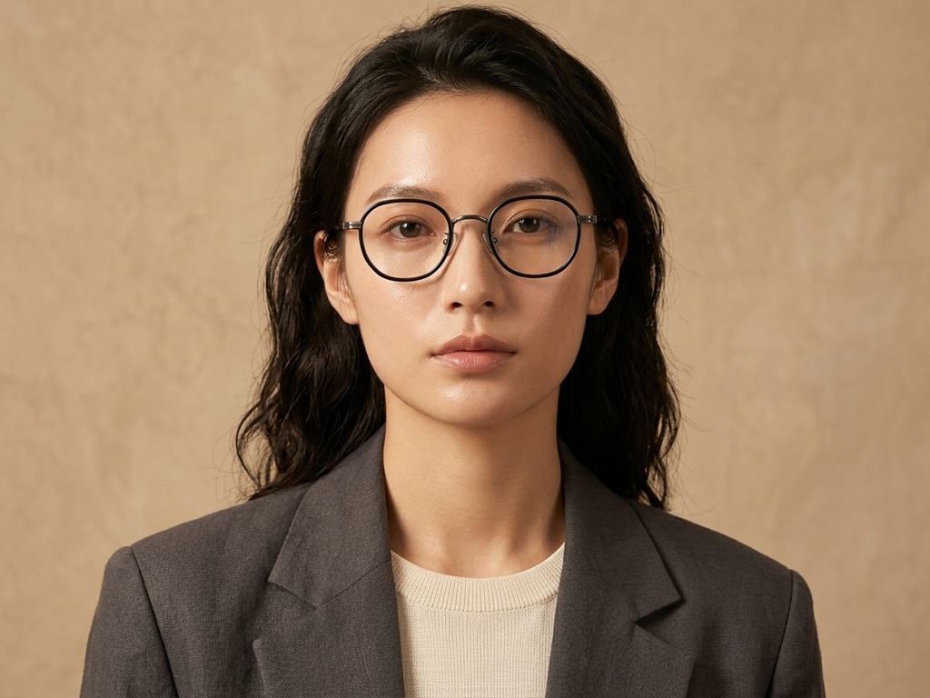 BS0218-0171_Black_Oval_Titanium_Glasses_corner-tryon_female