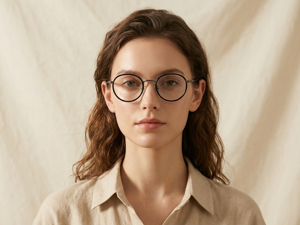 BS0218-0175_Black_Oval_Titanium_Glasses_corner-tryon_female