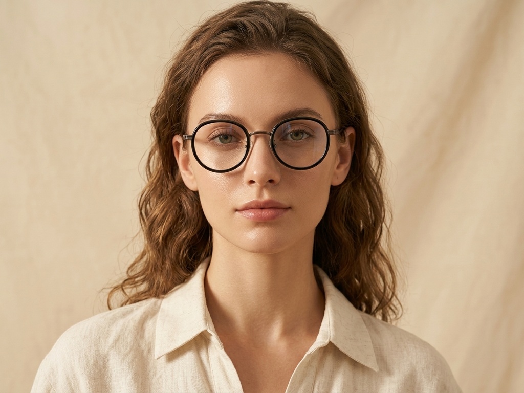 BS0218-0178_Black_Oval_Titanium_Glasses_corner-tryon_female