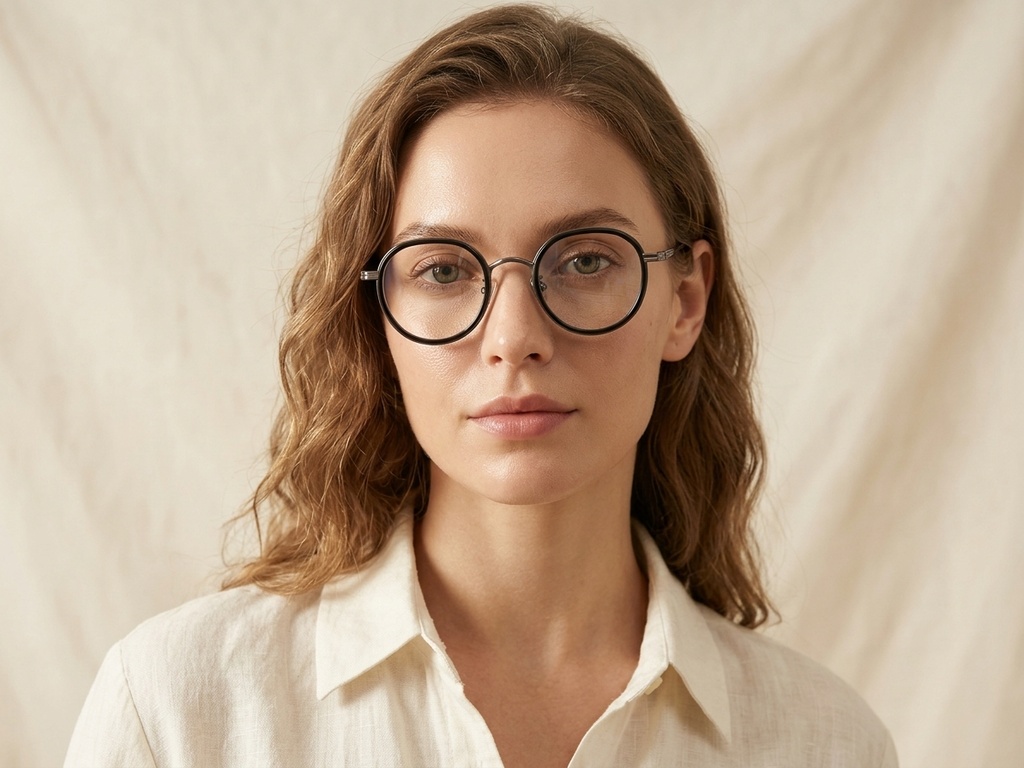 BS0218-0179_Black_Round_Titanium_Glasses_corner-tryon_female