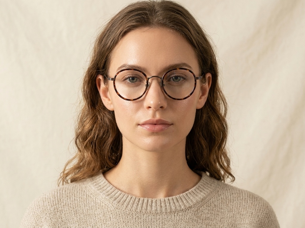 BS0218-0180_Tortoiseshell_Round_Titanium_Glasses_corner-tryon_female
