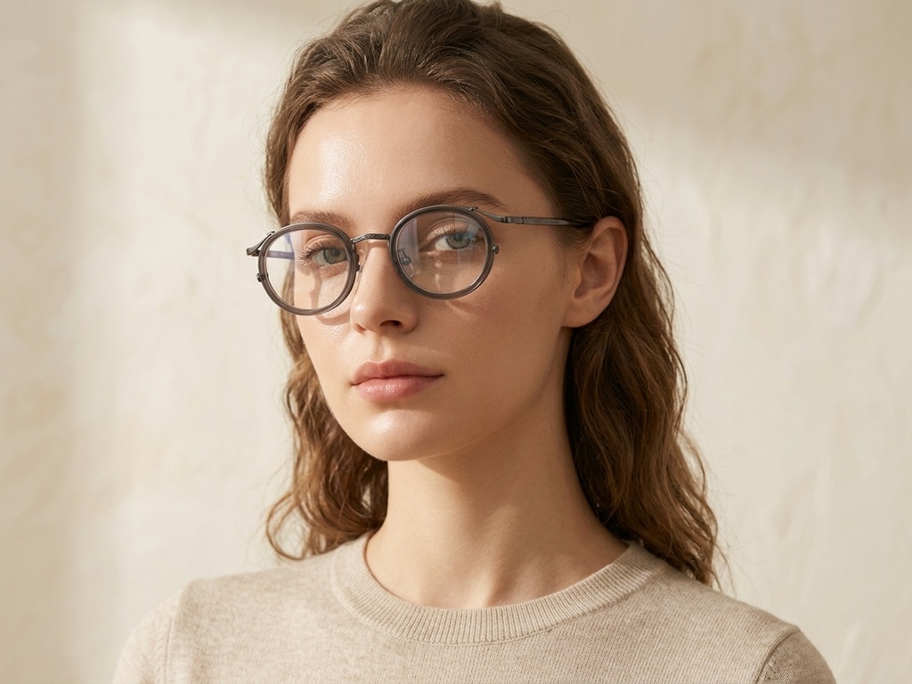 BS0218-0185_Grey_Oval_Titanium_Glasses_corner-tryon_female