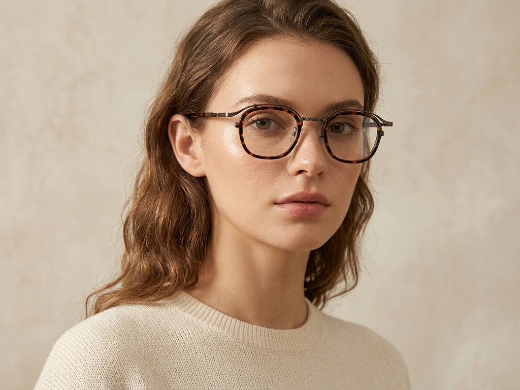 BS0218-0188_Tortoiseshell_Geometric_Titanium_Glasses_corner-tryon_female