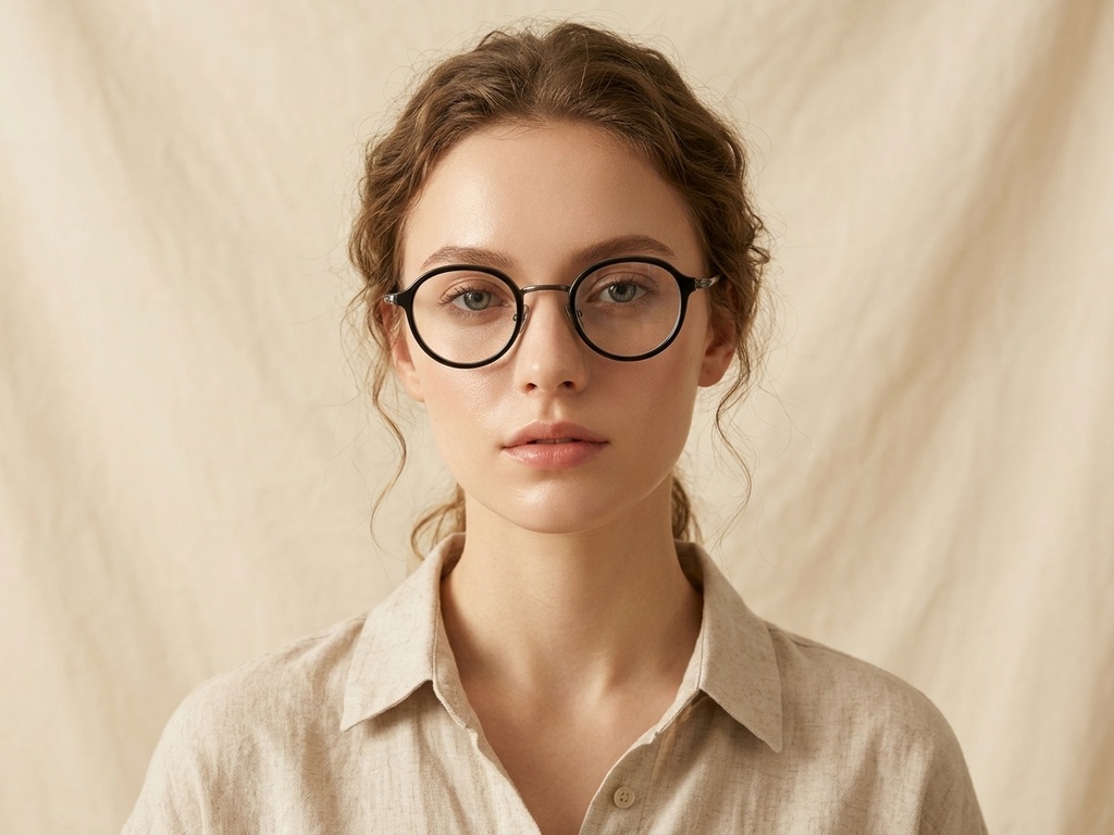 BS0218-0209_Black_Oval_Titanium_Glasses_corner-tryon_female