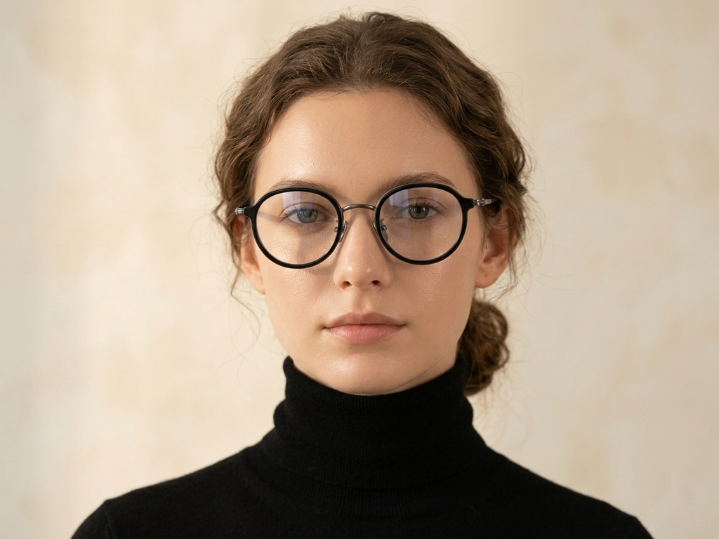 BS0218-0213_Black_Oval_Titanium_Glasses_corner-tryon_female