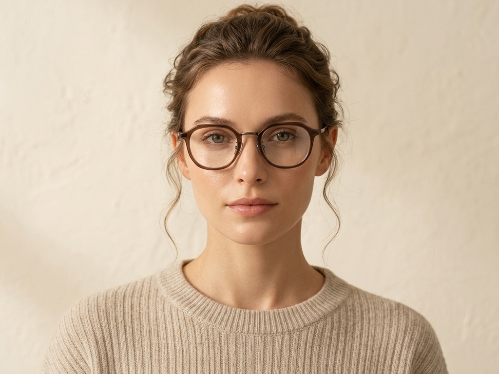 BS0218-0219_Brown_Oval_Titanium_Glasses_corner-tryon_female