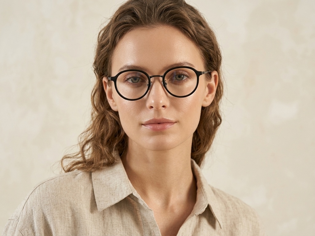 BS0218-0227_Black_Oval_Titanium_Glasses_corner-tryon_female