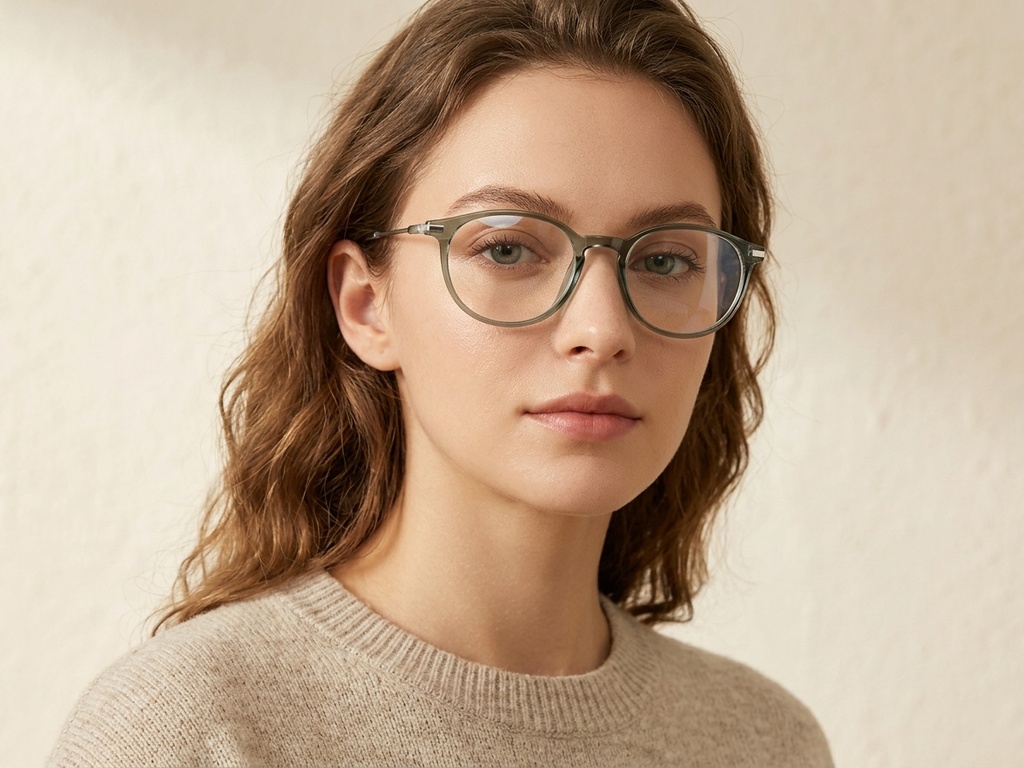 BS0218-0231_Green_Oval_Titanium_Glasses_corner-tryon_female