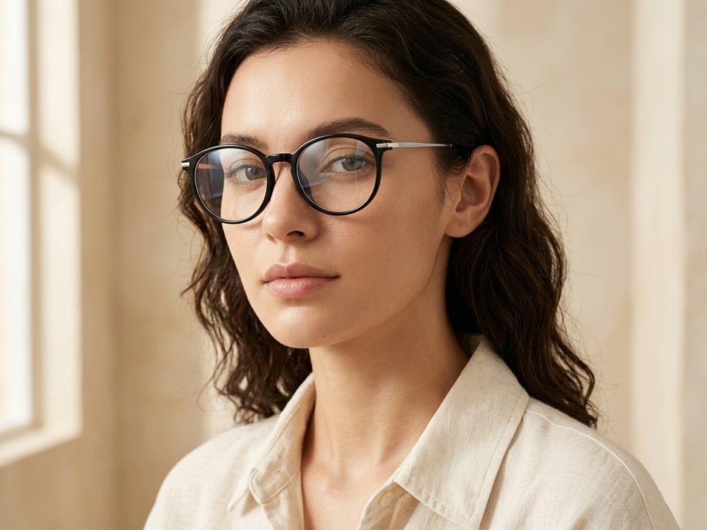 BS0218-0257_Black_Oval_Titanium_Glasses_corner-tryon_female