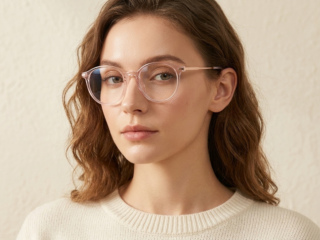 BS0218-0258_Pink_Oval_Titanium_Glasses_corner-tryon_female