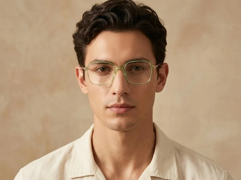 Lens Rectangular Green Rectangular Green Titanium Glasses #BS0218-0276 - BLACKSHEEP