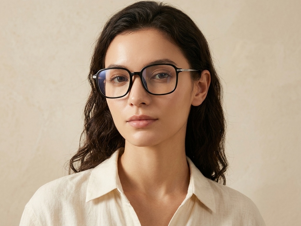 BS0218-0278_Black_Rectangular_Titanium_Glasses_corner-tryon_female