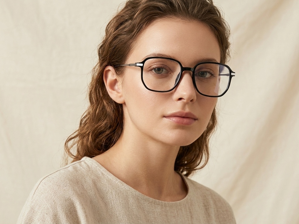 BS0218-0292_Black_Rectangular_Titanium_Glasses-tryon_female