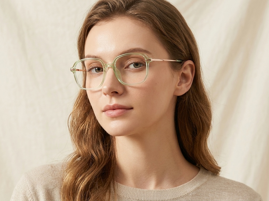 BS0218-0297_Green_Rectangular_Titanium_Glasses_corner-tryon_female