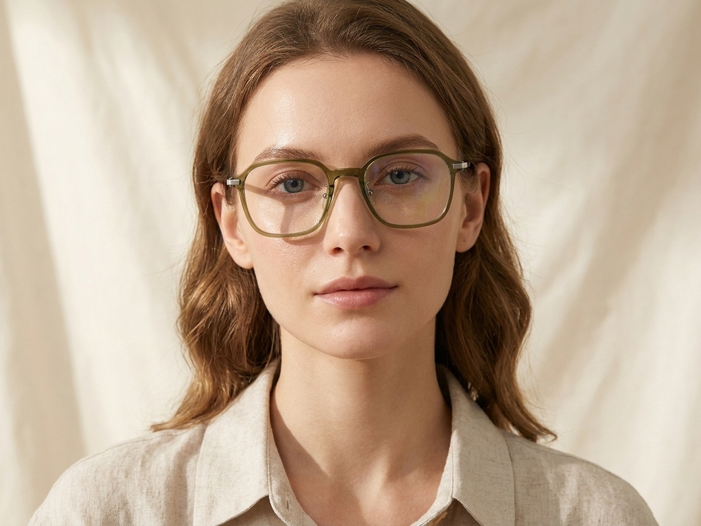 BS0218-0318_Green_Rectangular_Titanium_Glasses_corner-tryon_female