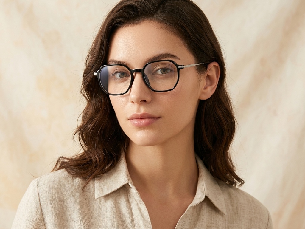 BS0218-0320_Black_Geometric_Titanium_Glasses_corner-tryon_female