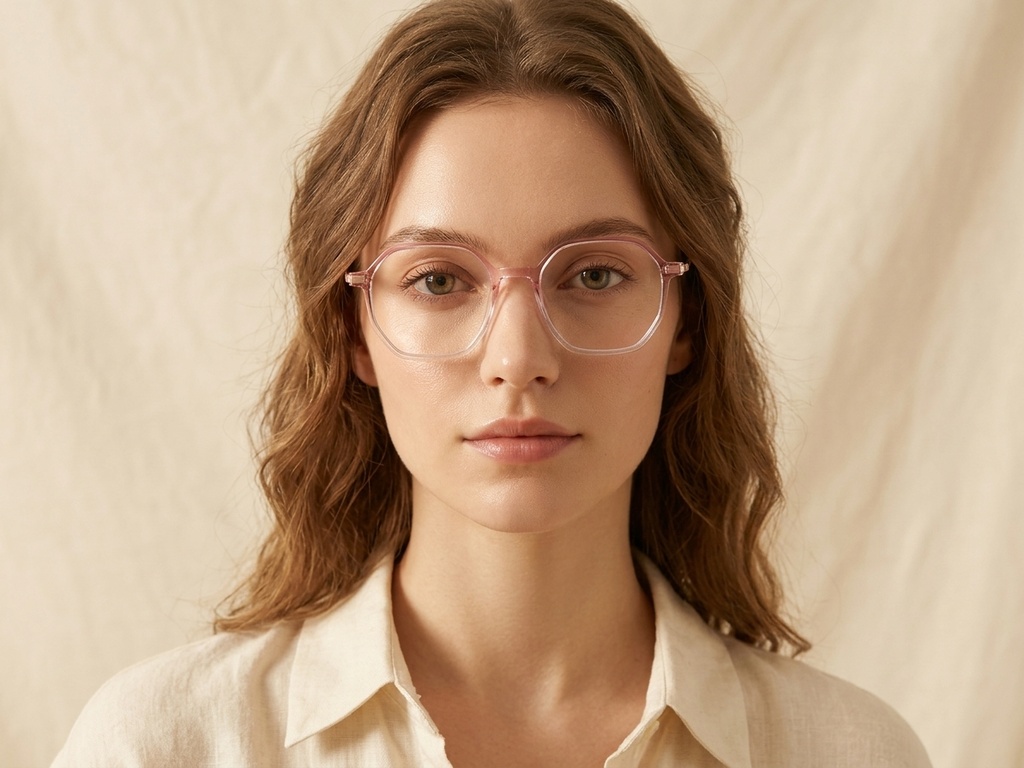 BS0218-0321_Pink_Geometric_Titanium_Glasses_corner-tryon_female