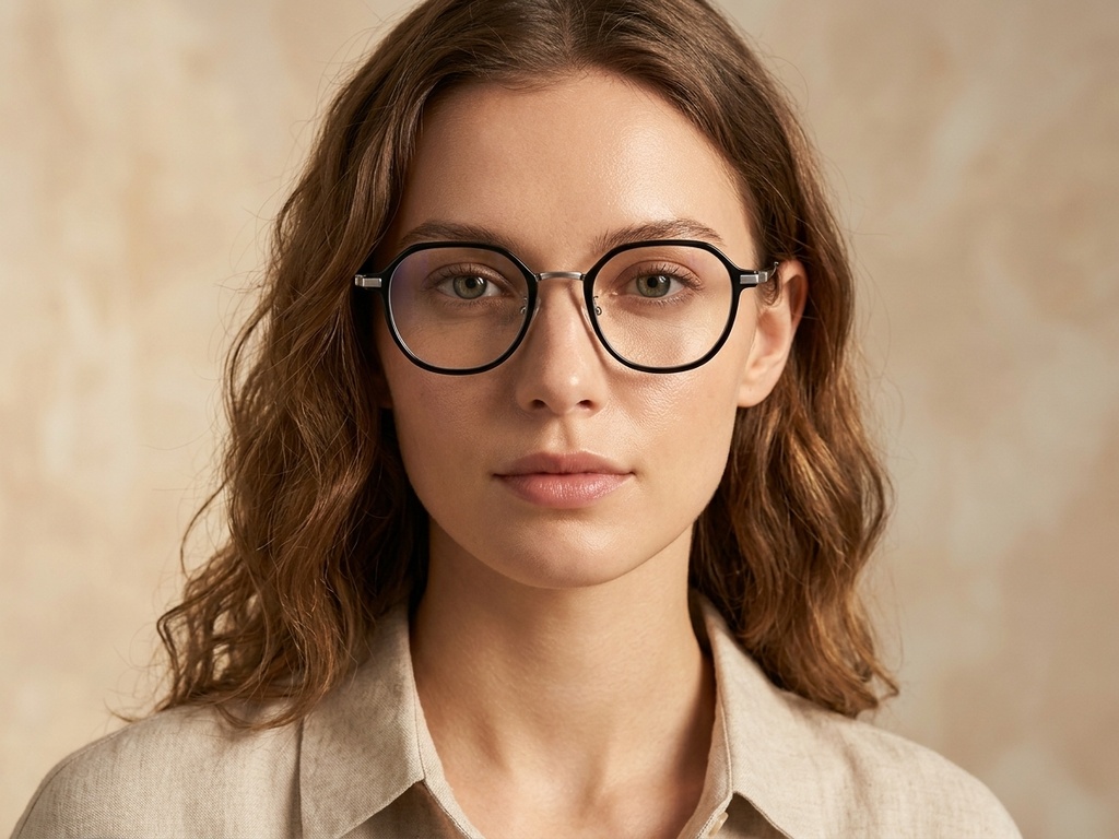 BS0218-0327_Black_Oval_Titanium_Glasses_corner-tryon_female